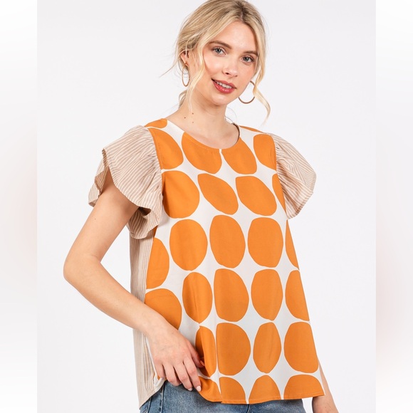 44 Contrast blouse top with polka dot and striped fabric - Picture 3 of 6